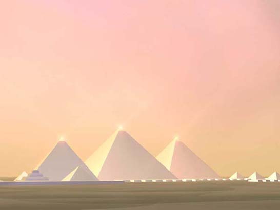An artist's rendition of how the pyramids looked originally